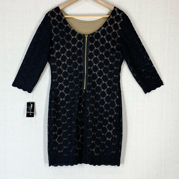 RN Studio~NWT~Black Eyelet Lace Scoop Neck 3/4 Sleeve Knee Length Dress~Sz 8P‎ - Picture 6 of 14